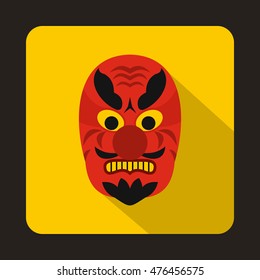 Hannya mask icon in flat style on a yellow background
