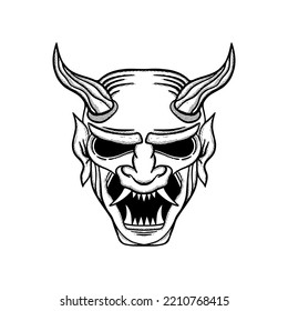 Hannya mask Illustration hand drawn cartoon sketch lineart vintage style vector