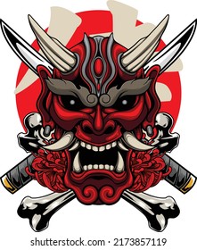 Hannya-Maske-Illustration mit hochwertigem Stock-Vektorgrafik