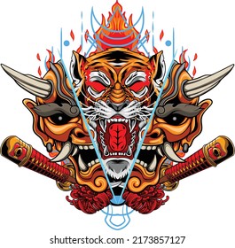 Hannya mask illustration with premium quality stock vector