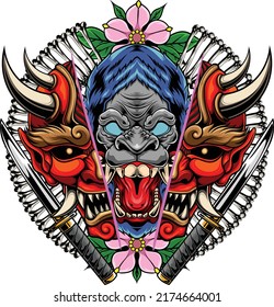 Hannya mask illustration with premium quality stock vector