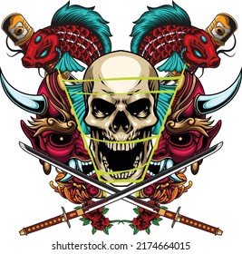 Hannya mask illustration with premium quality stock vector