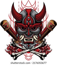 Hannya mask illustration with premium quality stock vector