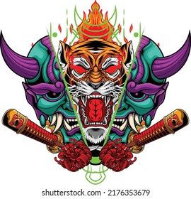 Hannya mask illustration with premium quality stock vector