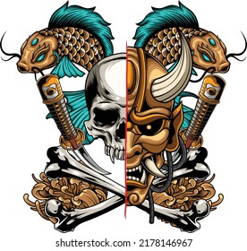 Hannya mask illustration with premium quality stock vector