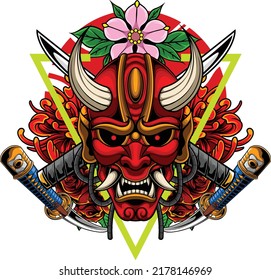 Hannya mask illustration with premium quality stock vector