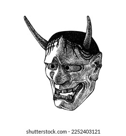 Hannya-Maske, Japanisch-Noh-Theatermaske, Vektorgrafik der Illustration