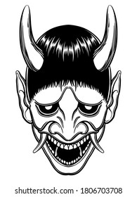 Hannya Mask line Vector illustration japanese demon art