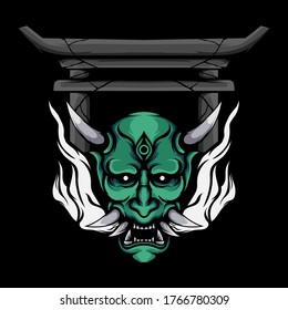 HANNYA MASK SAMURAI RONIN DEVIL SKULL ILUSTRATION