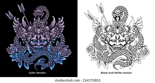 hannya mask with snake vector illustration