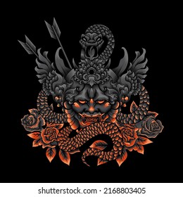 hannya mask with snake vector illustration