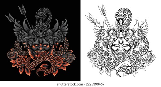 hannya mask with snake vector illustration