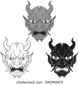 Hannya mask vector design, Japanese Demon Oni