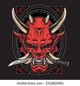 hannya mask vector with katana