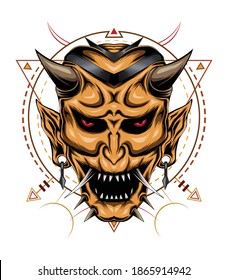 hannya mask vector with sacred geometry pattern