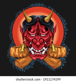 Hannya Oni Mask, Demon Mask Vector Illustration. You can use it for poster, sticker, logo, tattoo, emblem and other.