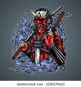 Hannya refers to demons or oni in Japanese. in particular, the female demon named Kijo. seen in the picture there is a person wearing a hannya style and a mask, equipped with a katana in his hand.