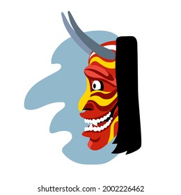 hannya, side view, japanese theatrical mask of an angry jealous woman, demon, monster, color vector illustration isolated on a white background in artoon and flat design