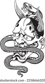 Hannya and the Snake reflects the headmaster’s unique style, symbolizing inner conflict, transformation, and strength. Vivid imagery conveys emotional intensity, power, and the struggle between opposi