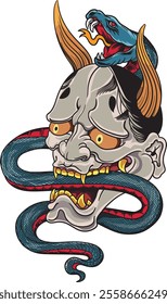 Hannya and the Snake reflects the headmaster’s unique style, symbolizing inner conflict, transformation, and strength. Vivid imagery conveys emotional intensity, power, and the struggle between opposi