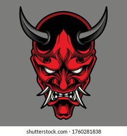 Hannya The Traditional Japanese Demon Oni Mask Illustration And Tshirt Design