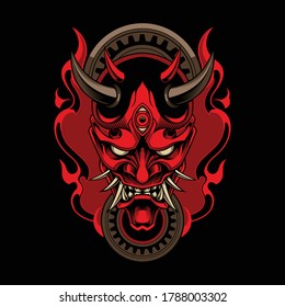 Hannya the traditional japanese demon Oni mask illustration and tshirt design