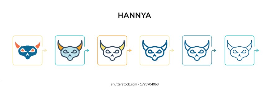 Hannya vector icon in 6 different modern styles. Black, two colored hannya icons designed in filled, outline, line and stroke style. Vector illustration can be used for web, mobile, ui