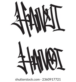 hanoi capital city name of vietnam country digital graffiti art handstyle painting chisel tags one liner color black vector illustration signature symbol