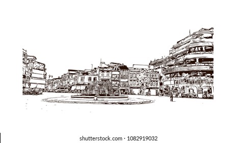 Hanoi, Capital of Vietnam. Hand drawn sketch illustration in vector.