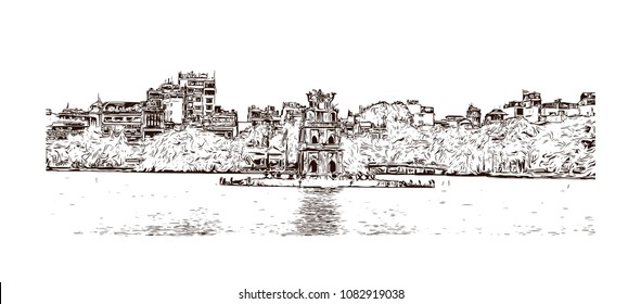 Hanoi, Capital of Vietnam. Hand drawn sketch illustration in vector.