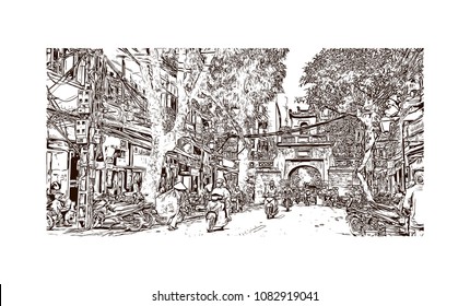 Hanoi, Capital of Vietnam. Hand drawn sketch illustration in vector.