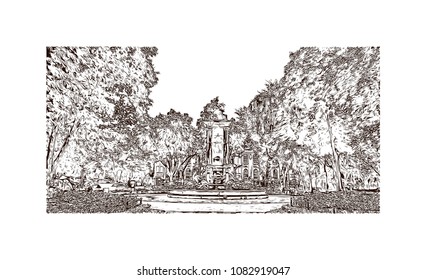 Hanoi, Capital of Vietnam. Hand drawn sketch illustration in vector.