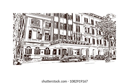 Hanoi, Capital of Vietnam. Hand drawn sketch illustration in vector.