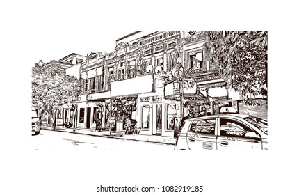 Hanoi, Capital of Vietnam. Hand drawn sketch illustration in vector.