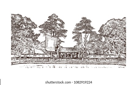 Hanoi, Capital of Vietnam. Hand drawn sketch illustration in vector.