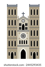 Hanoi Cathedral - modern flat design style single isolated image. Neat detailed illustration of Church of Saint Joseph. It is located west of Hoan Kiem Lake, on the square, in the old quarter