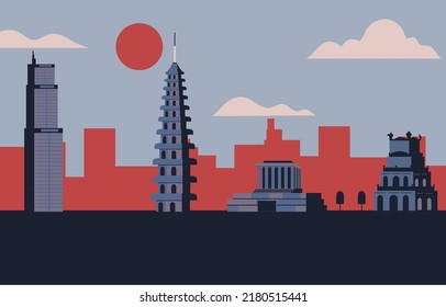 Hanoi city of landscape flat illustration