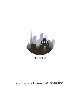 Hanoi cityscape, gradient vector badge, flat skyline logo, icon. Vietnam city round emblem idea with landmarks and building silhouettes. Isolated graphic