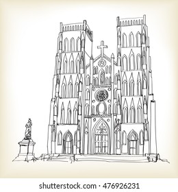 Hanoi gotic church "St. Joseph's Cathedral", Drawing vector illustration