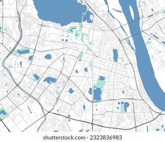 Hanoi map. Detailed map of Hanoi city administrative area. Cityscape panorama. Road map with highways, rivers. Royalty free vector illustration.