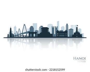 Silueta de perfil de Hanói con reflexión. Paisaje Hanoi, Vietnam. Ilustración vectorial.