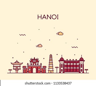 Hanoi skyline, Vietnam. Trendy vector illustration, linear style