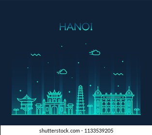 Hanoi skyline, Vietnam. Trendy vector illustration, line art style.