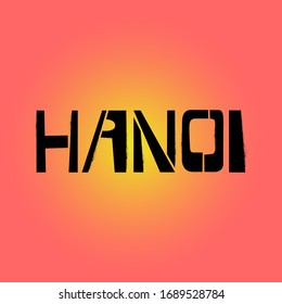 Hanoi stencil graffiti lettering on background with flag. Capital city of Vietnam design templates for greeting cards, overlays, posters