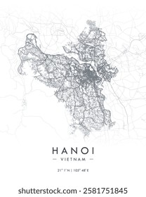 Hanoi vector map. Detailed map of Hanoi in Vietnam. Best free vector illustration. Tourist decorative street map.