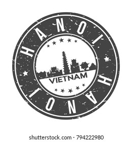 Hanoi Vietnam Asia Stamp Logo Icon Symbol Design Skyline City Vector Illustration.