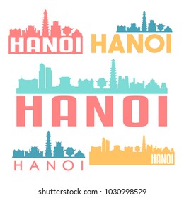 Hanoi Vietnam Flat Icon Skyline Vector Silhouette Design Set Logo.