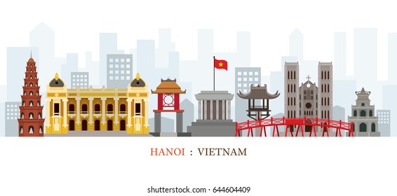 Hanoi Vietnam Landmarks Skyline, Cityscape, Travel and Tourist Attraction