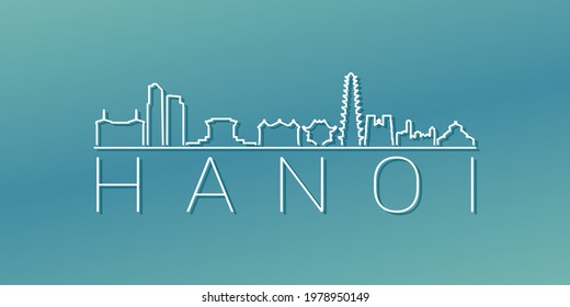 Hanoi, Hoàn Kiy Vietnam Skyline Linear Design. Ilustración de ciudad plana Ilustración de imágenes recorridas mínima. Icono del vector de desplazamiento degradado de fondo.