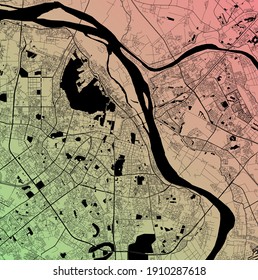 Hanoi, Thái Nguyên, Vietnam (VNM) - Urban vector city map with parks, rail and roads, highways, minimalist town plan design poster, city center, downtown, transit network, gradient blueprint